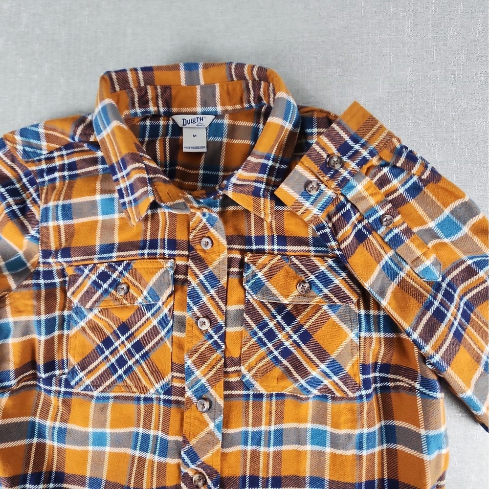 Duluth Trading Co Free Swingin'  Flannel Men's Medium Orange Blue Plaid Winter